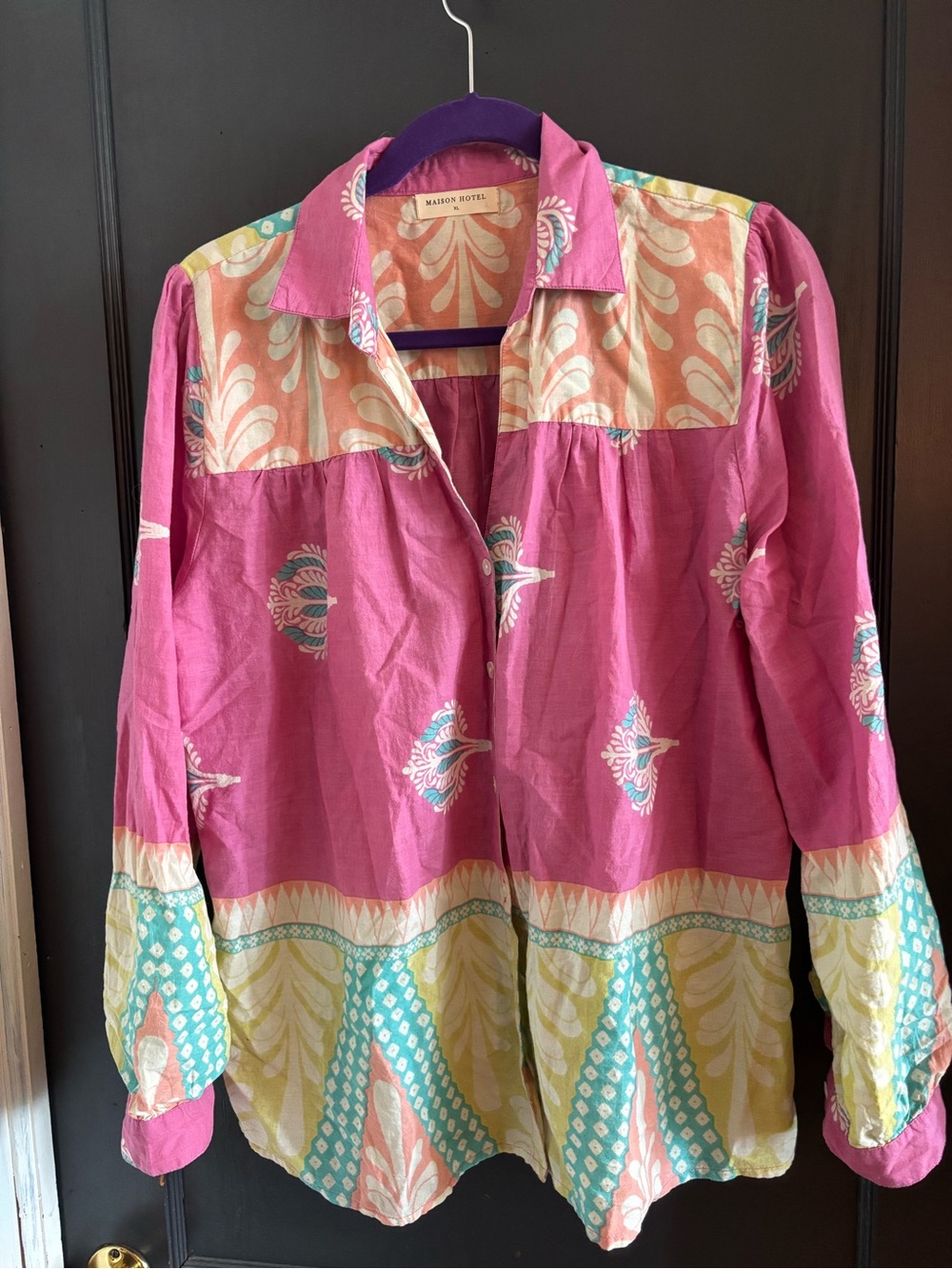 Maison Hotel Pink Cotton Printed Boho Blouse